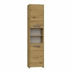 Promo 🤩 Hucoco PISA - Armoire de salle de bains style moderne- 170x40x30cm - Meuble colonne salle de bains - Rangement salle de bains - Aspect bois - Chêne 🔥
