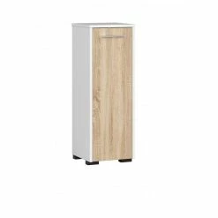 Bon marché 🛒 Hucoco MAREIKI - Armoire Colonne de salle de bain 82x30x30 cm - Armoire toilette - Meuble salle de bain - 1 porte - Blanc/Sonoma 🔔