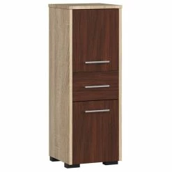 Promo 🥰 Hucoco ASTORIA - Armoire Colonne de salle de bain contemporaine 85x30x30 cm - Meuble de rangement design moderne - Sonoma/Wengé ⭐