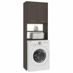 Vente flash 💯 Hucoco LENA - Meuble pour machine à laver 180x64x30 cm - Espace de rangement buanderie lave linge salle de bain - Wenge ✨