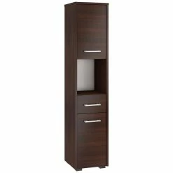 Sortie ✔️ Hucoco AMIRA - Armoire Colonne de salle de bain design 140x30x30 cm - Meuble de rangement moderne - 2 portes 1 tiroir - Wenge 🎁