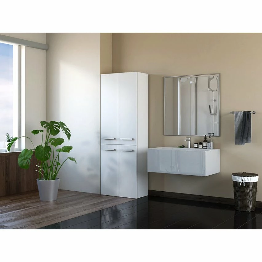 Nouveau ⭐ Hucoco ELLOS - Armoire de salle de bain avec deux paniers - Poignées minimalistes - 174x60x30 - Colonne de rangement - Blanc 💯 4 Nouveau ⭐ Hucoco ELLOS - Armoire de salle de bain avec deux paniers - Poignées minimalistes - 174x60x30 - Colonne de rangement - Blanc 💯 – Image 4