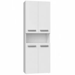 Sortie ❤️ Hucoco MOBY - Armoire de salle de bain avec deux paniers - Poignées minimalistes - 174x60x30 - Colonne de rangement - Blanc 🌟