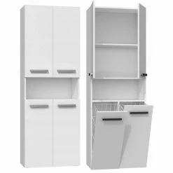 Sortie ❤️ Hucoco MOBY - Armoire de salle de bain avec deux paniers - Poignées minimalistes - 174x60x30 - Colonne de rangement - Blanc 🌟 -Métal Soldes 7625831860918 3
