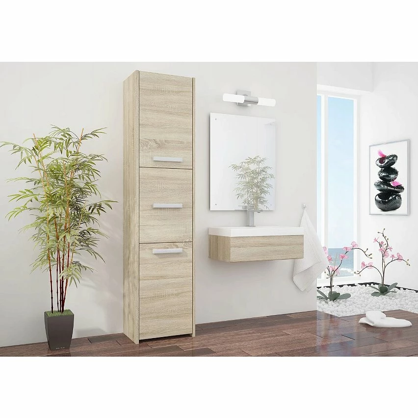 Meilleure vente 🌟 Hucoco MOSTAR - Meuble Colonne de salle de bain 30x30x170 - Rangement salle de bain - Armoire Toilette - Sonoma ⭐ 2 Meilleure vente 🌟 Hucoco MOSTAR - Meuble Colonne de salle de bain 30x30x170 - Rangement salle de bain - Armoire Toilette - Sonoma ⭐ – Image 2