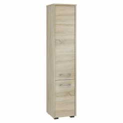 Offres ✨ Hucoco FRANK - Armoire Colonne de salle de bain design 140x30x30 cm - Meuble de rangement - 2 portes+5 niches - Sonoma 😉