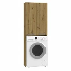 Le moins cher 😀 Hucoco COMO - Meuble pour machine à laver style moderne - 183x64x30 - 2 portes+4 étagères - Chêne 👍
