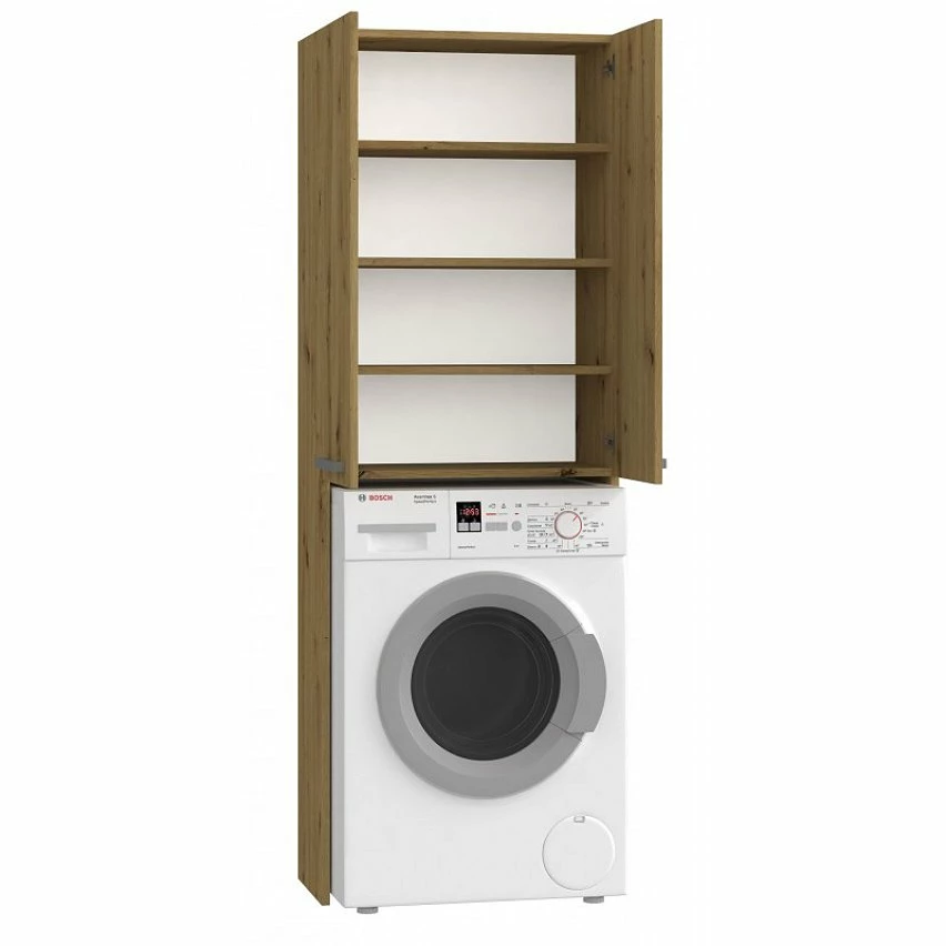 Le moins cher 😀 Hucoco COMO - Meuble pour machine à laver style moderne - 183x64x30 - 2 portes+4 étagères - Chêne 👍 2 Le moins cher 😀 Hucoco COMO - Meuble pour machine à laver style moderne - 183x64x30 - 2 portes+4 étagères - Chêne 👍 – Image 2