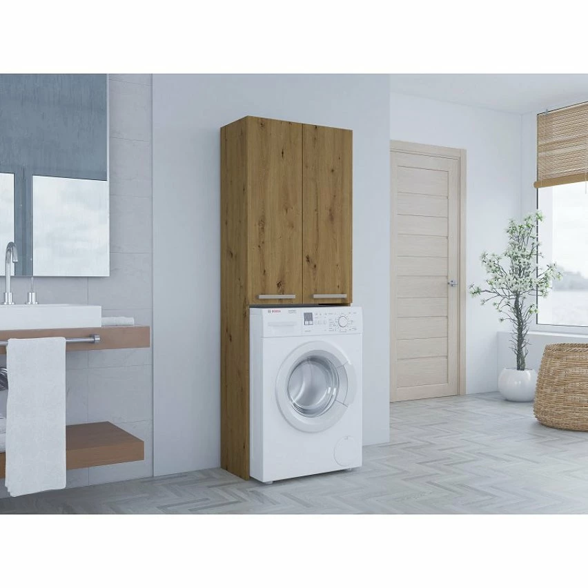 Le moins cher 😀 Hucoco COMO - Meuble pour machine à laver style moderne - 183x64x30 - 2 portes+4 étagères - Chêne 👍 3 Le moins cher 😀 Hucoco COMO - Meuble pour machine à laver style moderne - 183x64x30 - 2 portes+4 étagères - Chêne 👍 – Image 3