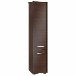Nouveau 😍 Hucoco FRANK - Armoire Colonne de salle de bain moderne 140x30x30 cm - Meuble de rangement design moderne - 2 portes + 5 niches - Wenge 🛒