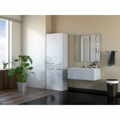 Le moins cher 🧨 Hucoco ELLOS - Armoire de salle de bain avec deux paniers - Poignées minimalistes - Dimensions : 174x60x30 - Colonne de rangement - Blanc 👍 -Métal Soldes 7625847942295 2 1