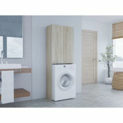 Offres ⌛ Hucoco COMO - Meuble pour machine à laver style moderne - 183x64x30 - 2 portes+4 étagères - Sonoma ❤️ -Métal Soldes 7625848311328 3