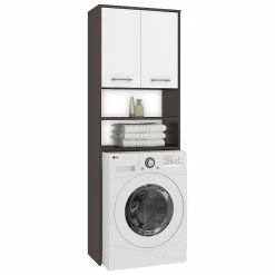 Promo 🥰 Hucoco LENA - Meuble pour machine à laver 180x64x30 cm - Espace de rangement buanderie/lave linge/salle de bain avec tablettes - Wenge/Blanc 🔔