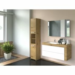 Meilleure vente 🎁 Hucoco PISA - Armoire de salle de bains - 170x30x30 cm - Meuble de rangement salle de bains toilette - Meuble colonne - Aspect bois - Chêne 👏 5 Meilleure vente 🎁 Hucoco PISA - Armoire de salle de bains - 170x30x30 cm - Meuble de rangement salle de bains toilette - Meuble colonne - Aspect bois - Chêne 👏 -Métal Soldes 7625850635214 3