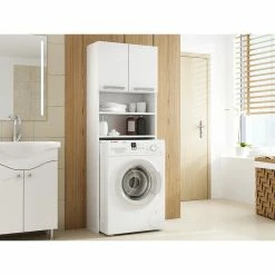 Coupon 🛒 Hucoco COMO - Meuble pour machine à laver - 64x183x30cm - Rangement espace buanderie lave linge salle de bains - Style moderne - blanc ❤️ -Métal Soldes 7625884462633 3
