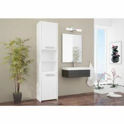 Nouveau ⭐ Hucoco PRAGUE - Meuble Colonne de salle de bain 30x30x170 - Rangement salle de bain contemporain - Armoire Toilette - Colonne moderne - Blanc 🎁 -Métal Soldes 7625884625236 2 1