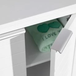 Meilleur prix 🛒 Mobili Rebecca Rebecca Mobili Armoire de salle de bains moderne à 2 portes et 2 étagères, en bois blanc, peu encombrante 💯 -Métal Soldes 8052787046421 5