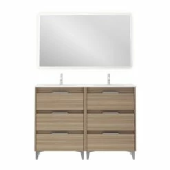 Les meilleures critiques de 😀 Amizuva Ensemble de meuble, vasque et miroir SUKI avec six tiroirs H.74 x L.120 x P.46 , effet noyer sablé 🔥