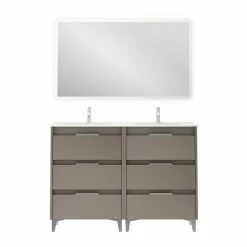 Promo ⌛ Amizuva Ensemble de meuble, vasque et miroir SUKI avec six tiroirs H.74 x L.120 x P.46 , effet Fumé sablé 🤩