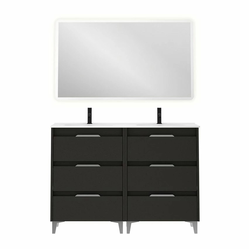 Promo 🔔 Amizuva Ensemble de meuble, vasque et miroir SUKI avec six tiroirs H.74 x L.120 x P.46 , effet Anthracite brillant 🛒 1 Promo 🔔 Amizuva Ensemble de meuble, vasque et miroir SUKI avec six tiroirs H.74 x L.120 x P.46 , effet Anthracite brillant 🛒