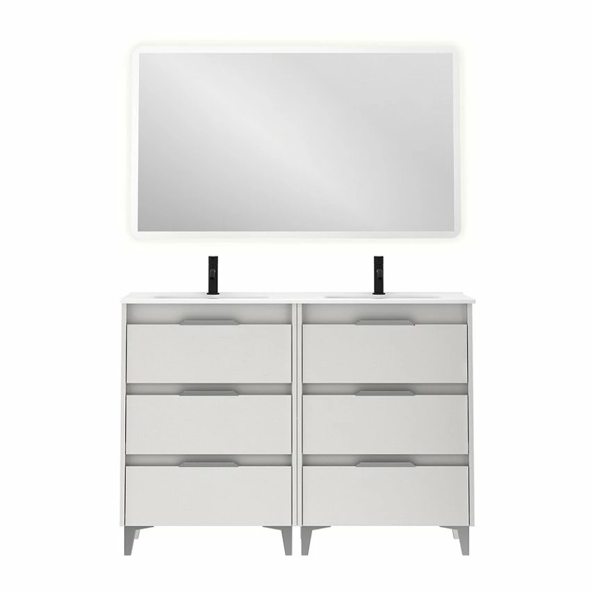 Nouveau 🥰 Amizuva Ensemble de meuble, vasque et miroir SUKI avec six tiroirs H.74 x L.120 x P.46 , effet blanc brillant 🧨 1 Nouveau 🥰 Amizuva Ensemble de meuble, vasque et miroir SUKI avec six tiroirs H.74 x L.120 x P.46 , effet blanc brillant 🧨