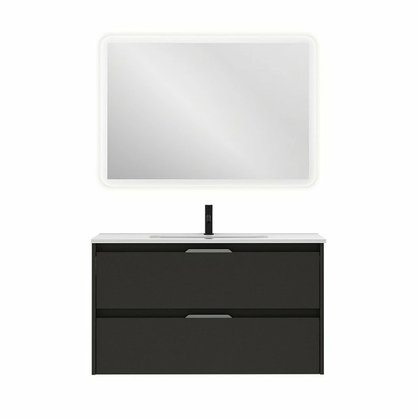 Sortie ❤️ Amizuva Ensemble de meuble, vasque et miroir SUKI avec deux tiroirs H.56,5 x L.100 x P.46 , effet Anthracite brillant 🔥 1 Sortie ❤️ Amizuva Ensemble de meuble, vasque et miroir SUKI avec deux tiroirs H.56,5 x L.100 x P.46 , effet Anthracite brillant 🔥