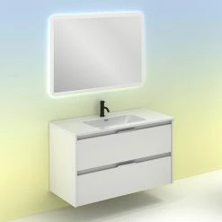 Budget 😍 Amizuva Ensemble de meuble, vasque et miroir SUKI avec deux tiroirs H.56,5 x L.100 x P.46 , effet blanc brillant ❤️ 13 Budget 😍 Amizuva Ensemble de meuble, vasque et miroir SUKI avec deux tiroirs H.56,5 x L.100 x P.46 , effet blanc brillant ❤️ -Métal Soldes 8414623500533 6