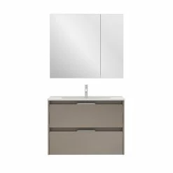 Les meilleures critiques de ⌛ Amizuva Ensemble de meuble, vasque et miroir SUKI avec deux tiroirs H.56,5 x L.80 x P.46 , effet Fumé sablé ❤️