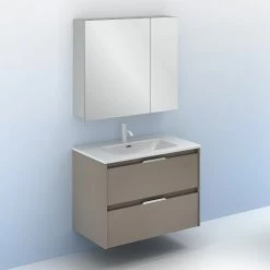 Vente flash 🧨 Amizuva Meuble simple vasque SUKI avec deux tiroirs H.56,5 x L.80 x P.46 , effet Fumé sablé | Il comprend la vasque en céramique 👏 -Métal Soldes 8414623500557 6