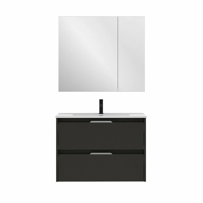 Meilleur prix 🌟 Amizuva Ensemble de meuble, vasque et miroir SUKI avec deux tiroirs H.56,5 x L.80 x P.46 , effet Anthracite brillant 🔔 1 Meilleur prix 🌟 Amizuva Ensemble de meuble, vasque et miroir SUKI avec deux tiroirs H.56,5 x L.80 x P.46 , effet Anthracite brillant 🔔