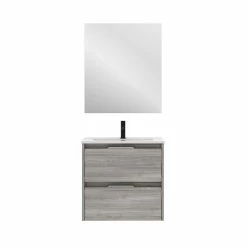 Vente flash 🛒 Amizuva Ensemble de meuble, vasque et miroir SUKI avec deux tiroirs H.56,5 x L.60 x P.46 , effet Gris sablé 👍
