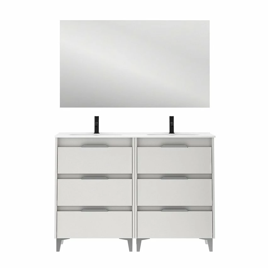 Nouveau 😉 Amizuva Meuble double vasque SUKI avec six tiroirs H.74 x L.120 x P.46 , effet blanc brillant | Il comprend la vasque en céramique 😍 1 Nouveau 😉 Amizuva Meuble double vasque SUKI avec six tiroirs H.74 x L.120 x P.46 , effet blanc brillant | Il comprend la vasque en céramique 😍