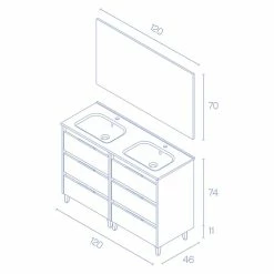 Promo ⭐ Amizuva Meuble double vasque SUKI avec six tiroirs H.74 x L.120 x P.46 , effet Anthracite brillant | Il comprend la vasque en céramique 🔥 -Métal Soldes 8414623500694 6 1