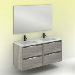 Budget 🌟 Amizuva Ensemble de meuble, vasque et miroir SUKI avec quatre tiroirs H.56,5 x L.120 x P.46 , effet Gris sablé 🎁 -Métal Soldes 8414623500724 6 1