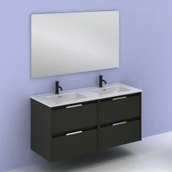 Offres 🧨 Amizuva Ensemble de meuble, vasque et miroir SUKI avec quatre tiroirs H.56,5 x L.120 x P.46 , effet Anthracite brillant ✔️ -Métal Soldes 8414623500731 6 1