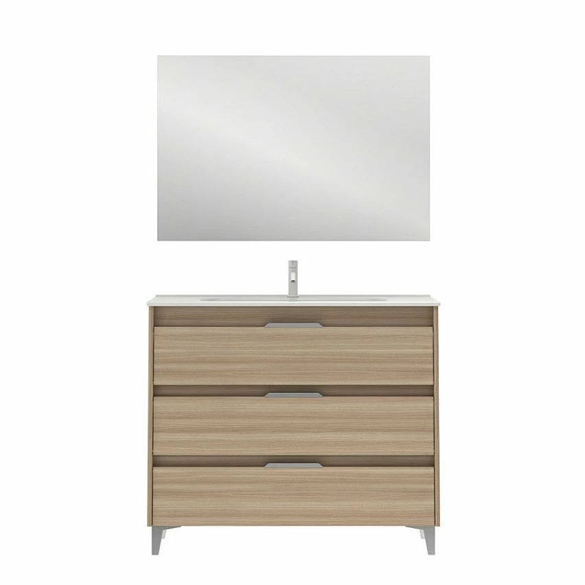 Vente flash 🧨 Amizuva Meuble simple vasque SUKI avec tris tiroirs H.74 x L.100 x P.46 , effet noyer sablé | Il comprend la vasque en céramique 👏 1 Vente flash 🧨 Amizuva Meuble simple vasque SUKI avec tris tiroirs H.74 x L.100 x P.46 , effet noyer sablé | Il comprend la vasque en céramique 👏