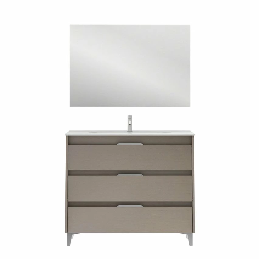 Vente flash 👍 Amizuva Meuble simple vasque SUKI avec tris tiroirs H.74 x L.100 x P.46 , effet Fumé sablé | Il comprend la vasque en céramique 🧨 1 Vente flash 👍 Amizuva Meuble simple vasque SUKI avec tris tiroirs H.74 x L.100 x P.46 , effet Fumé sablé | Il comprend la vasque en céramique 🧨