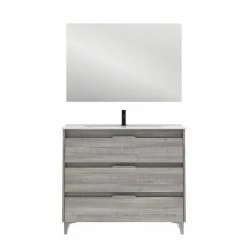 Grosses soldes ⭐ Amizuva Meuble simple vasque SUKI avec tris tiroirs H.74 x L.100 x P.46 , effet Gris sablé | Il comprend la vasque en céramique 🤩