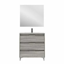 Meilleure vente 🎁 Amizuva Meuble simple vasque SUKI avec tris tiroirs H.74 x L.80 x P.46 , effet Gris sablé | Il comprend la vasque en céramique 🤩