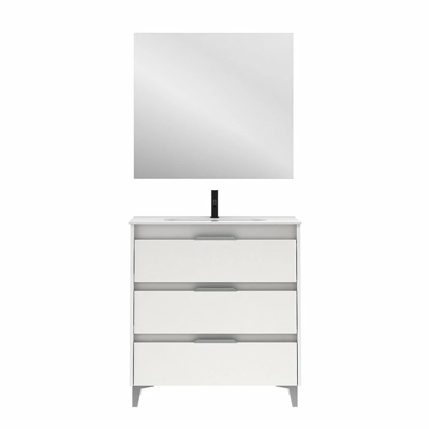 Grosses soldes 💯 Amizuva Meuble simple vasque SUKI avec tris tiroirs H.74 x L.80 x P.46 , effet blanc brillant | Il comprend la vasque en céramique 😉 1 Grosses soldes 💯 Amizuva Meuble simple vasque SUKI avec tris tiroirs H.74 x L.80 x P.46 , effet blanc brillant | Il comprend la vasque en céramique 😉