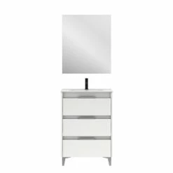 Vente flash 💯 Amizuva Meuble simple vasque SUKI avec tris tiroirs H.74 x L.60 x P.46 , effet blanc brillant | Il comprend la vasque en céramique ✔️