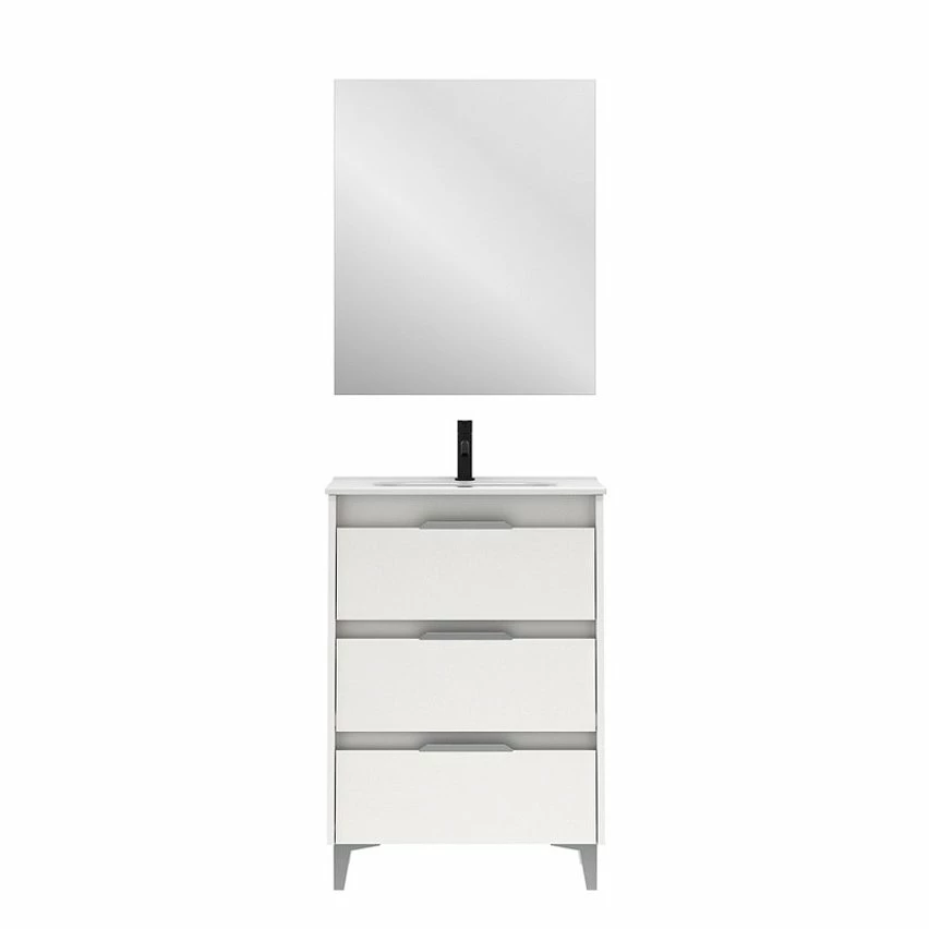 Vente flash 💯 Amizuva Meuble simple vasque SUKI avec tris tiroirs H.74 x L.60 x P.46 , effet blanc brillant | Il comprend la vasque en céramique ✔️ 1 Vente flash 💯 Amizuva Meuble simple vasque SUKI avec tris tiroirs H.74 x L.60 x P.46 , effet blanc brillant | Il comprend la vasque en céramique ✔️