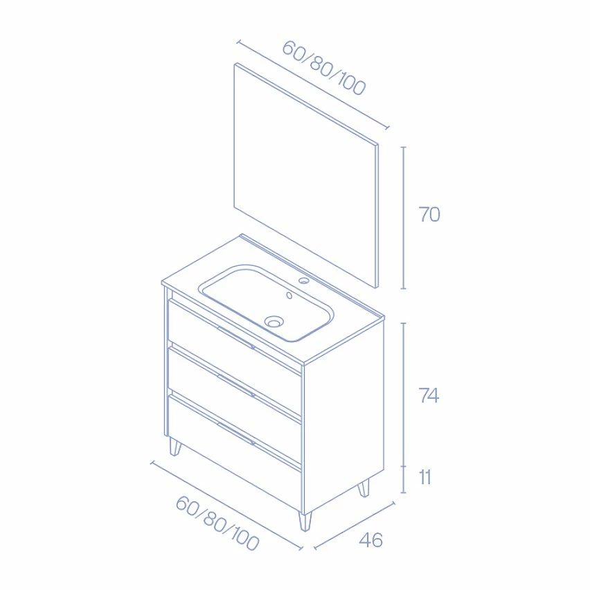 Vente flash 🧨 Amizuva Ensemble de meuble, vasque et miroir SUKI avec tris tiroirs H.74 x L.100 x P.46 , effet blanc brillant 🔥 6 Vente flash 🧨 Amizuva Ensemble de meuble, vasque et miroir SUKI avec tris tiroirs H.74 x L.100 x P.46 , effet blanc brillant 🔥 – Image 6