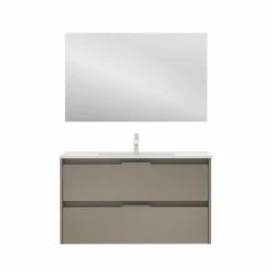 Nouveau ⌛ Amizuva Meuble simple vasque SUKI avec deux tiroirs H.56,5 x L.100 x P.46 , effet Fumé sablé | Il comprend la vasque en céramique 🤩