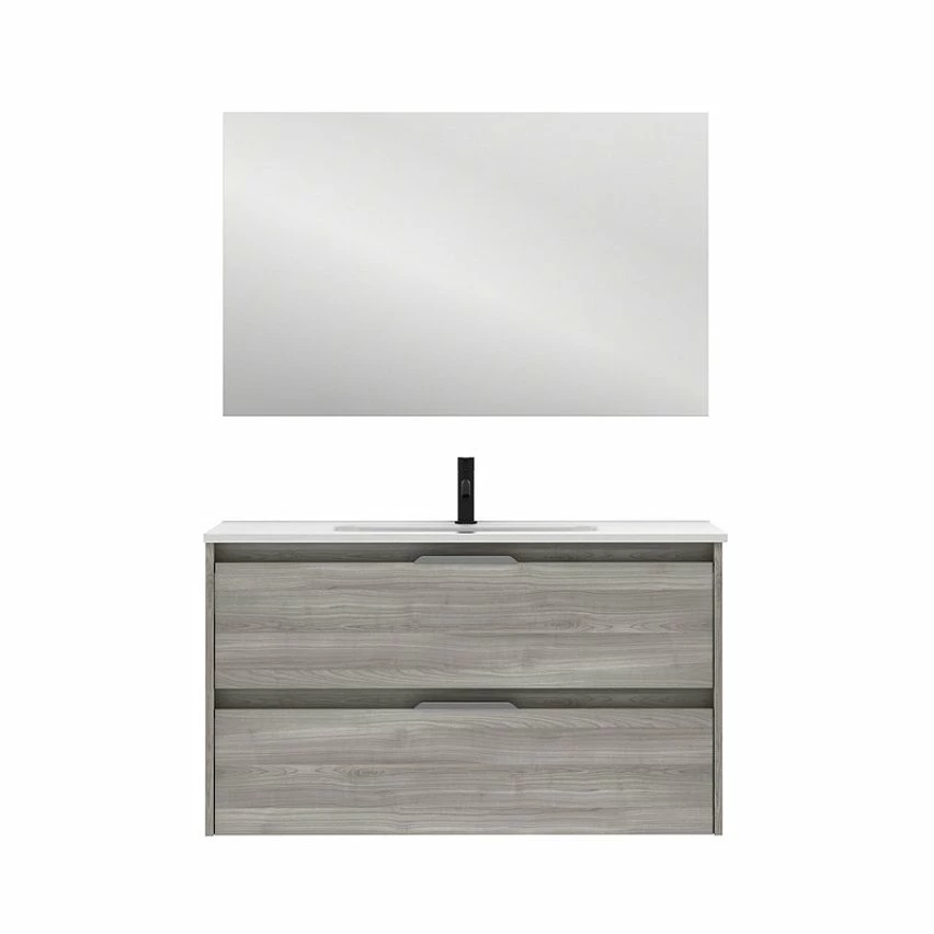 Vente flash 🔥 Amizuva Meuble simple vasque SUKI avec deux tiroirs H.56,5 x L.100 x P.46 , effet Gris sablé | Il comprend la vasque en céramique 🛒 1 Vente flash 🔥 Amizuva Meuble simple vasque SUKI avec deux tiroirs H.56,5 x L.100 x P.46 , effet Gris sablé | Il comprend la vasque en céramique 🛒