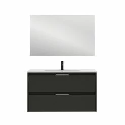 Nouveau ⌛ Amizuva Meuble simple vasque SUKI avec deux tiroirs H.56,5 x L.100 x P.46 , effet Anthracite brillant | Il comprend la vasque en céramique 💯