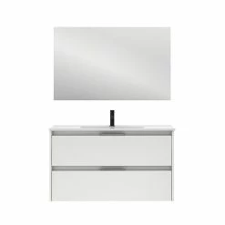 Sortie 🧨 Amizuva Meuble simple vasque SUKI avec deux tiroirs H.56,5 x L.100 x P.46 , effet blanc brillant | Il comprend la vasque en céramique 😀