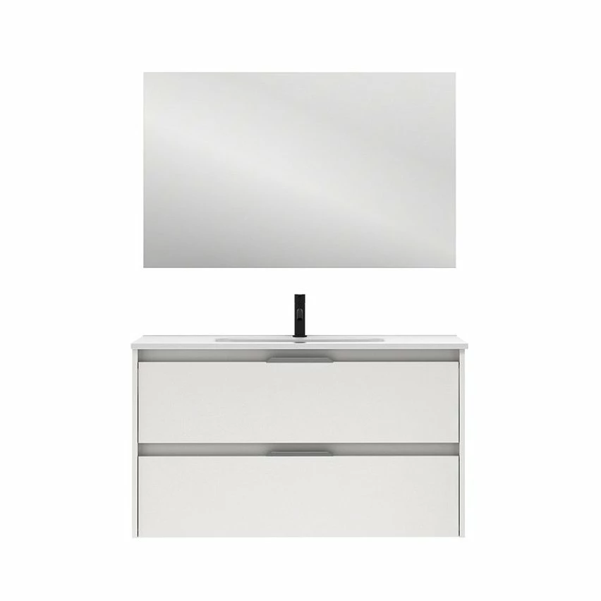 Sortie 🧨 Amizuva Meuble simple vasque SUKI avec deux tiroirs H.56,5 x L.100 x P.46 , effet blanc brillant | Il comprend la vasque en céramique 😀 1 Sortie 🧨 Amizuva Meuble simple vasque SUKI avec deux tiroirs H.56,5 x L.100 x P.46 , effet blanc brillant | Il comprend la vasque en céramique 😀