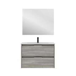 Remise 🌟 Amizuva Meuble simple vasque SUKI avec deux tiroirs H.56,5 x L.80 x P.46 , effet Gris sablé | Il comprend la vasque en céramique 💯