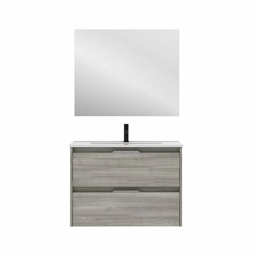 Remise 🌟 Amizuva Meuble simple vasque SUKI avec deux tiroirs H.56,5 x L.80 x P.46 , effet Gris sablé | Il comprend la vasque en céramique 💯 1 Remise 🌟 Amizuva Meuble simple vasque SUKI avec deux tiroirs H.56,5 x L.80 x P.46 , effet Gris sablé | Il comprend la vasque en céramique 💯